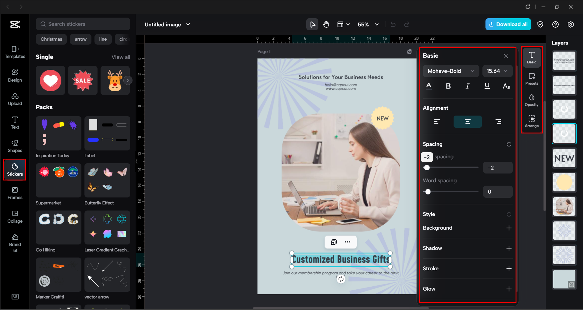 Adding text to the flyer in the CapCut desktop video editor