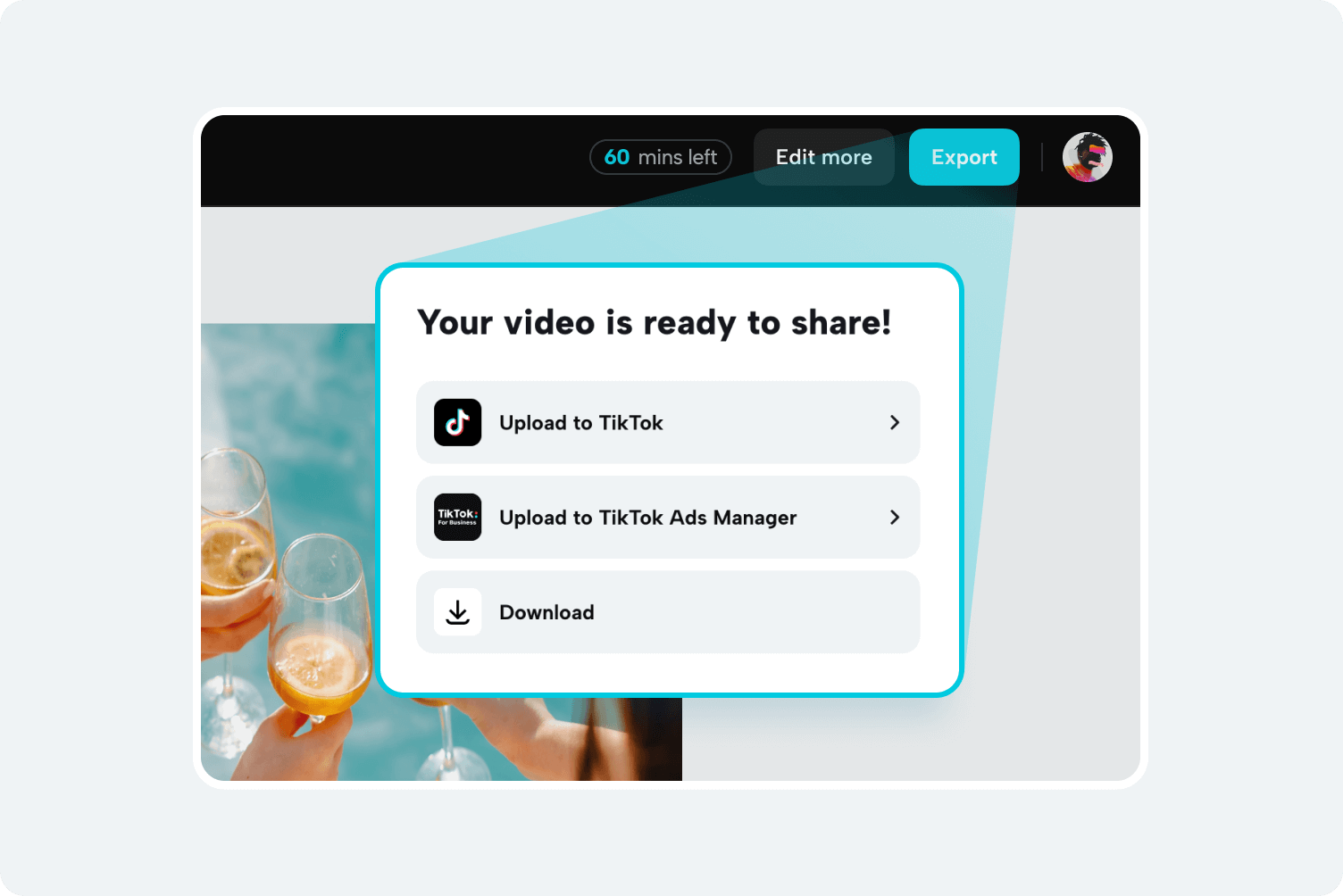 Ekspor & bagikan video dari editor video otomatis