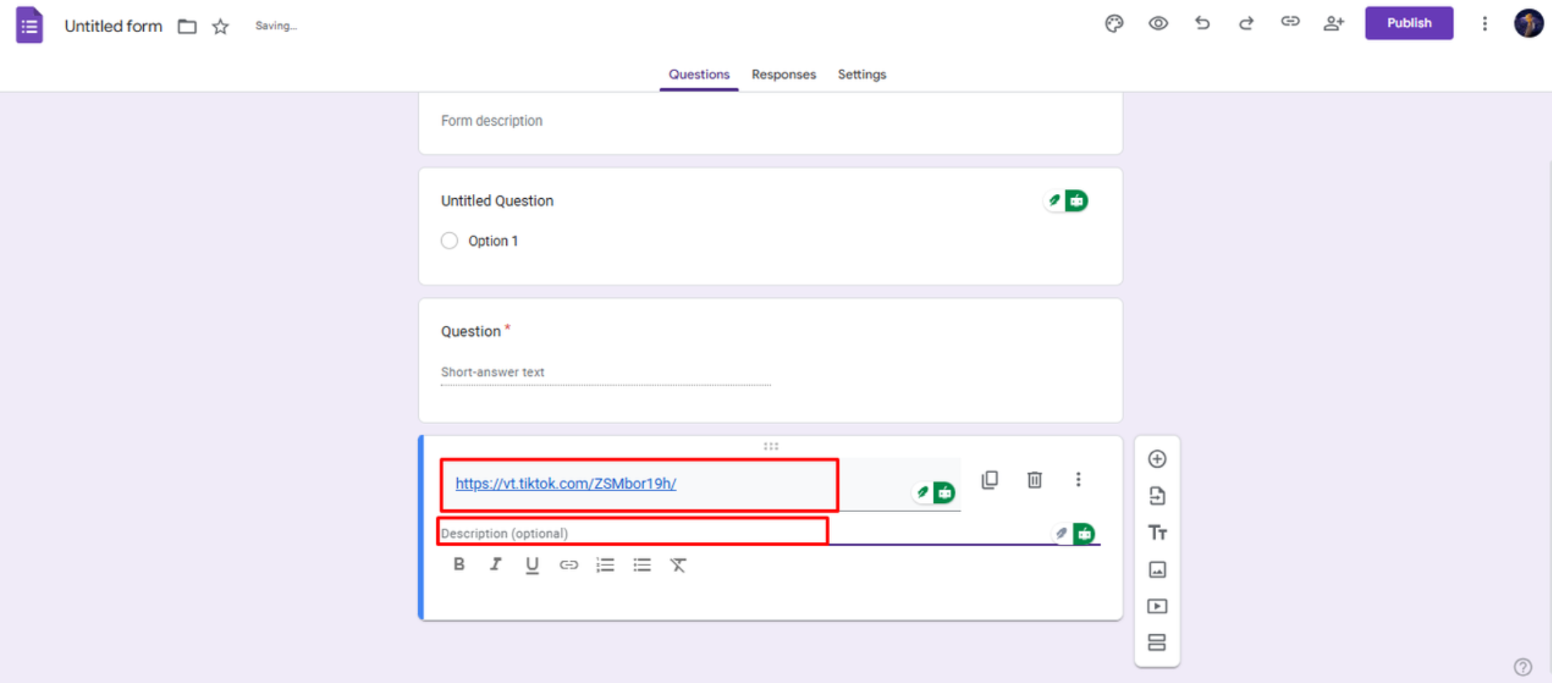 Einfügen des Links in das TikTok Google Formular