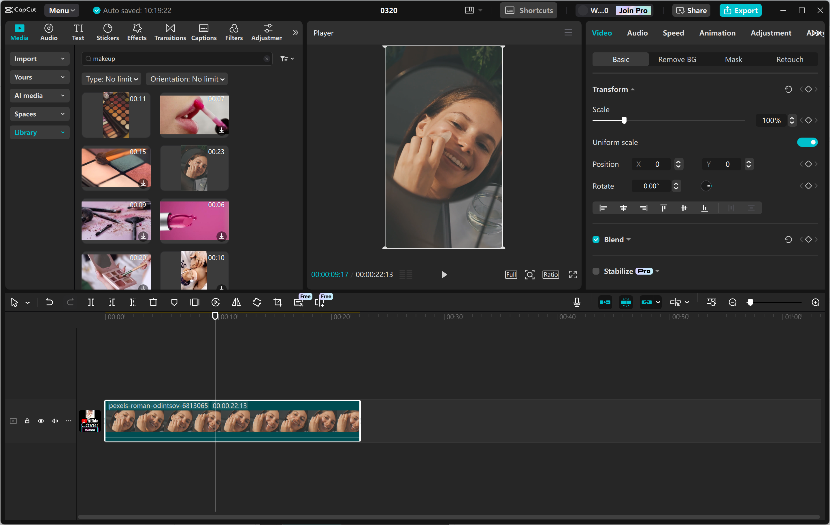 Interface do editor de vídeo para desktop CapCut - uma ferramenta intuitiva para criar curtas do Youtube envolventes