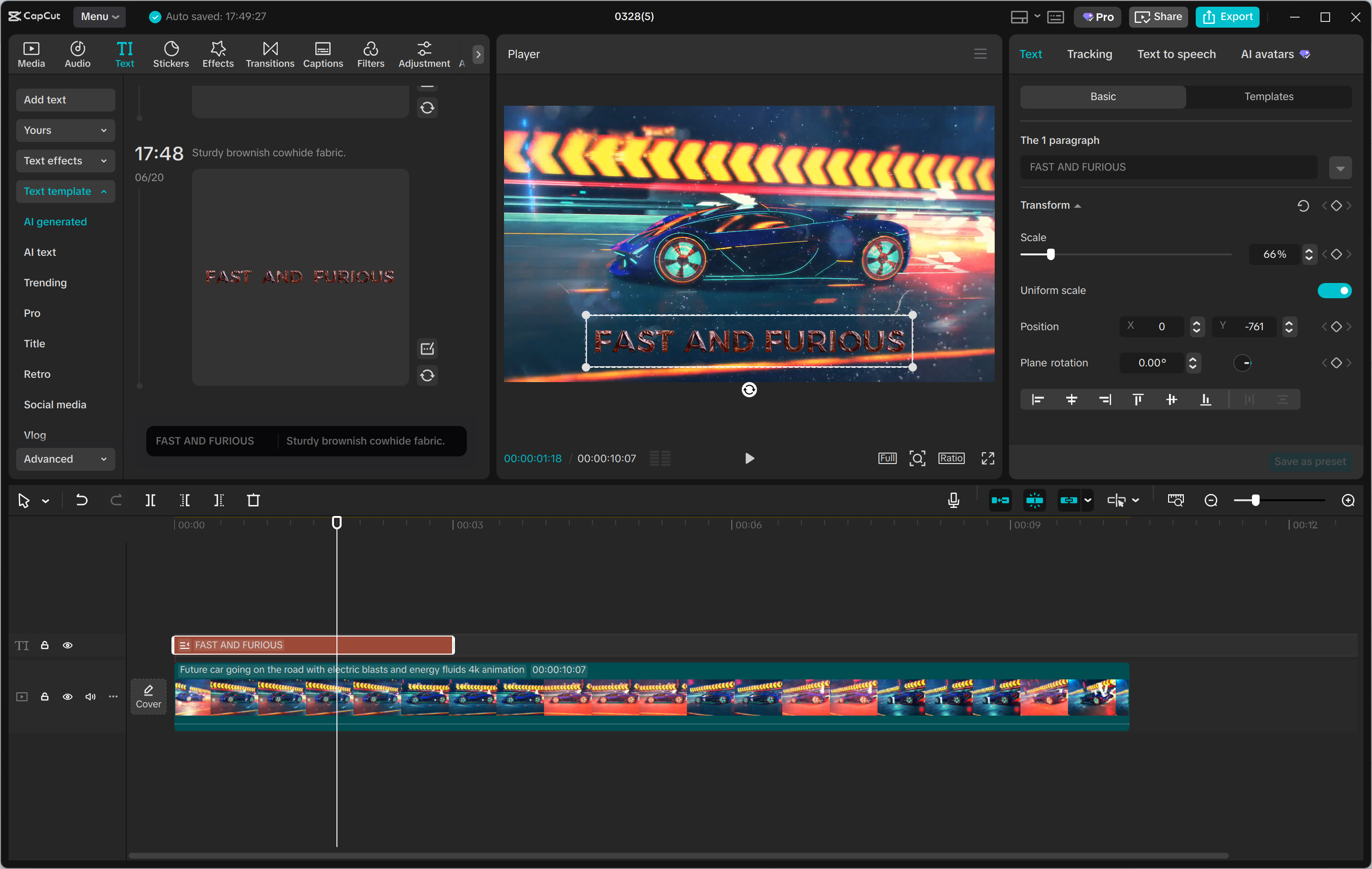 Interfaz del CapCut editor de video de escritorio: un generador de texto de IA fácil de usar