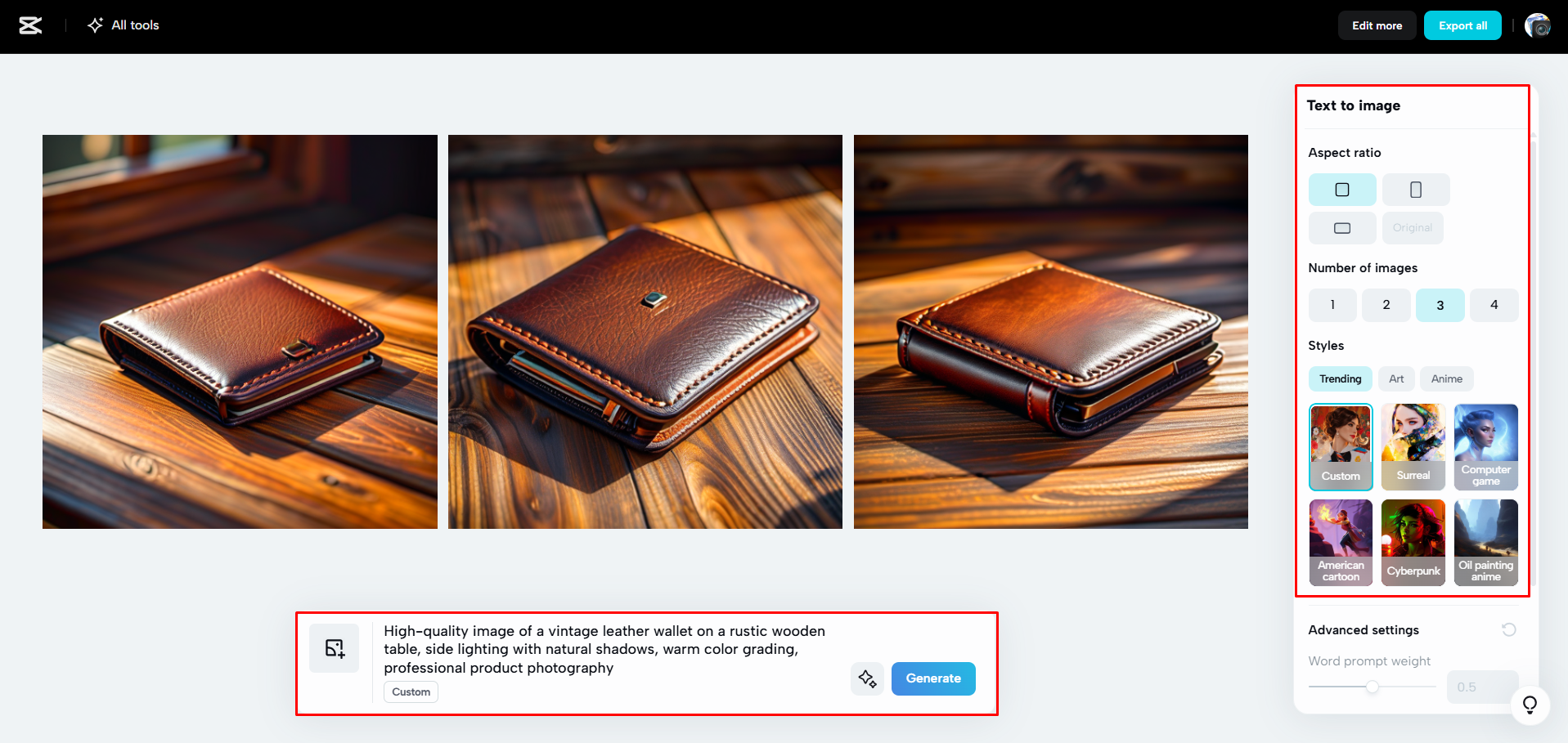 Menghasilkan gambar menggunakan AI di CapCut Web
