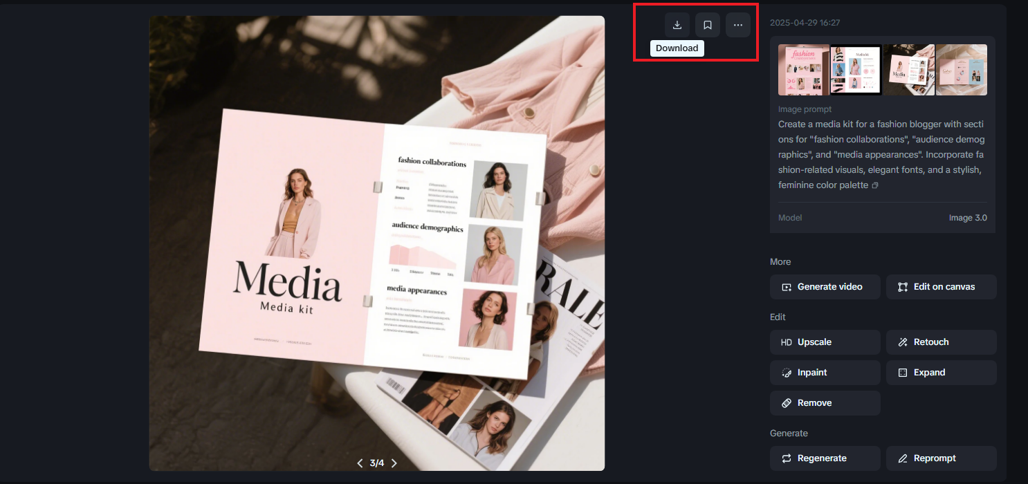 Het downloaden van de mediakit in Dreamina
