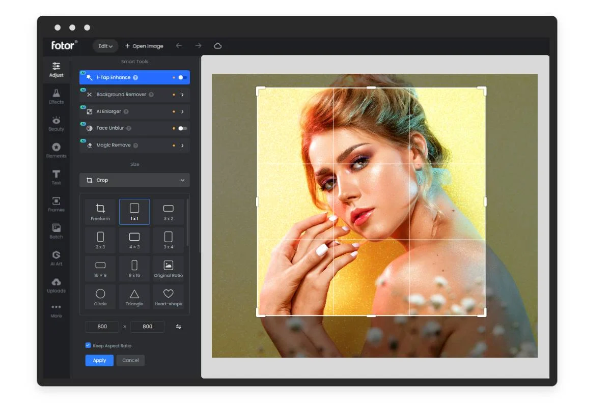 Interface of Fotor - an easy to use Whatsapp profile photo maker