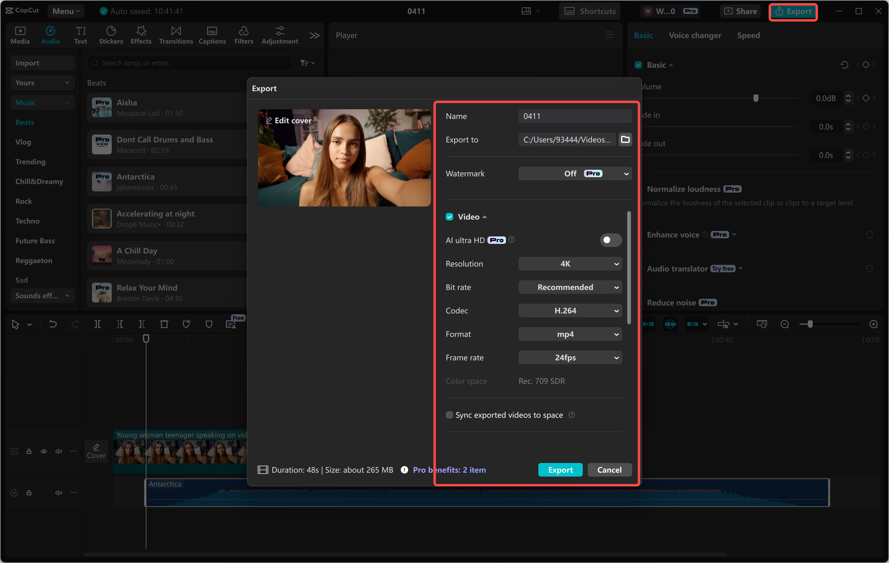 Exporting the video from the CapCut desktop video editor