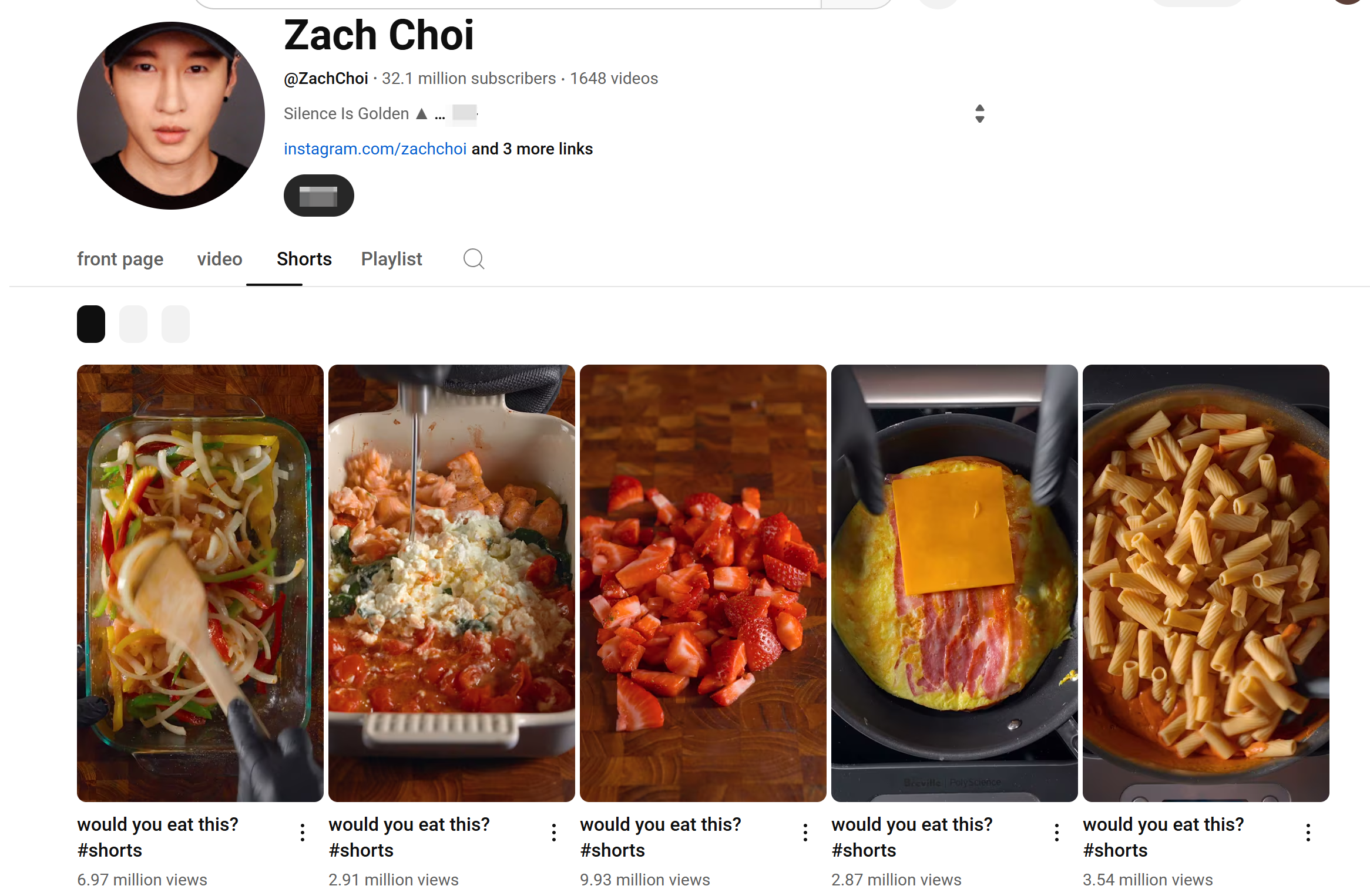 Zach Choi 'nin YouTube yemek şortundaki kanalı