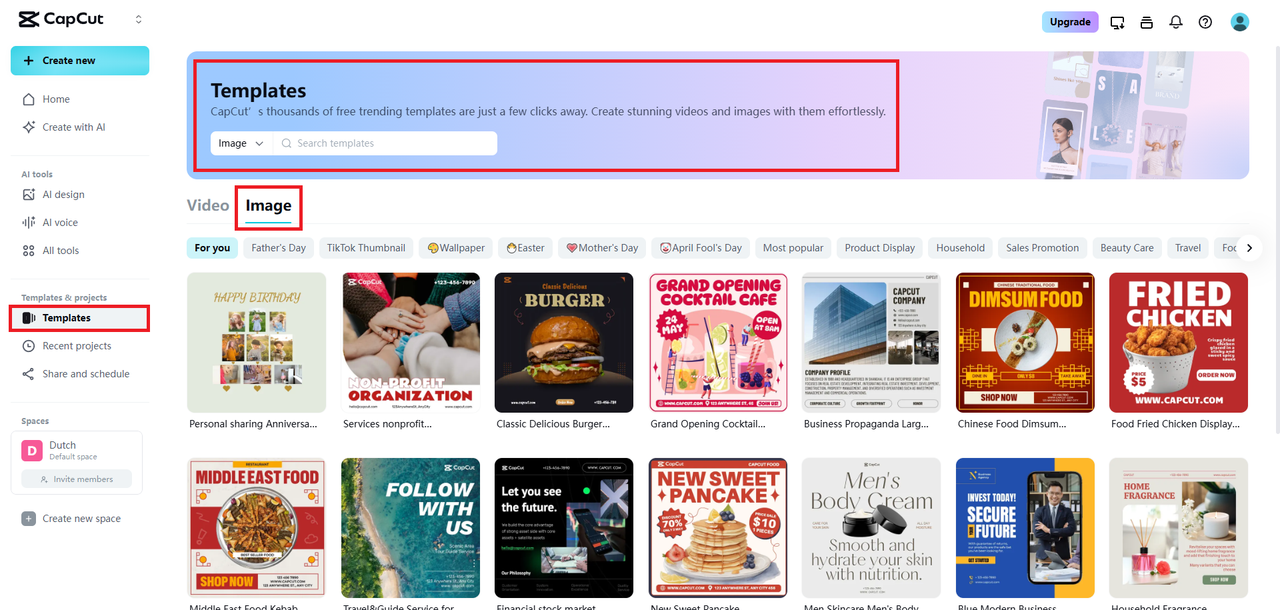 Access the templates section