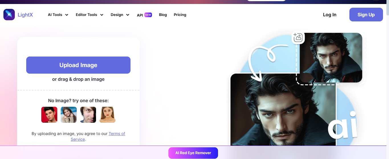 Light X- Herramienta de eliminación de ojos rojos en línea gratuita