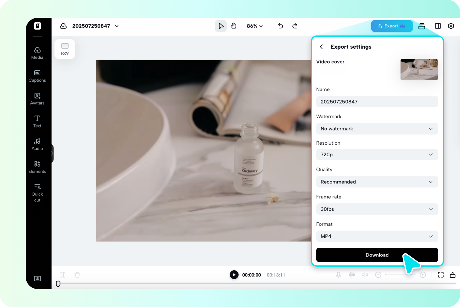 Download or publish the video