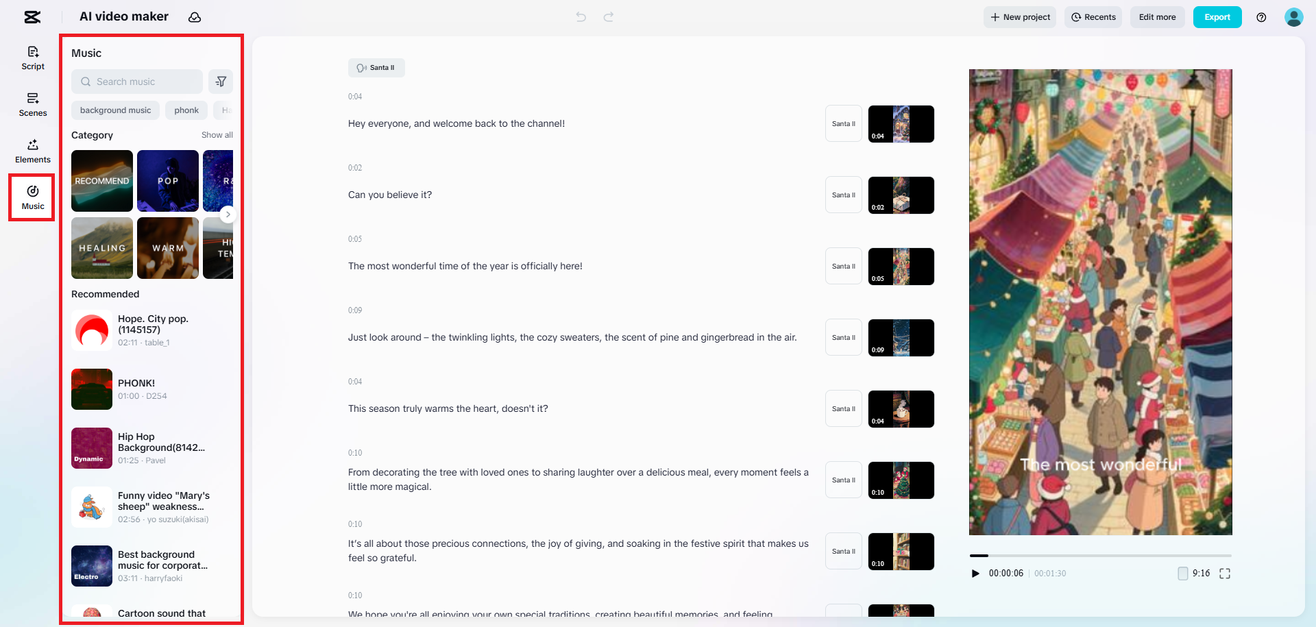 Select the music for your video