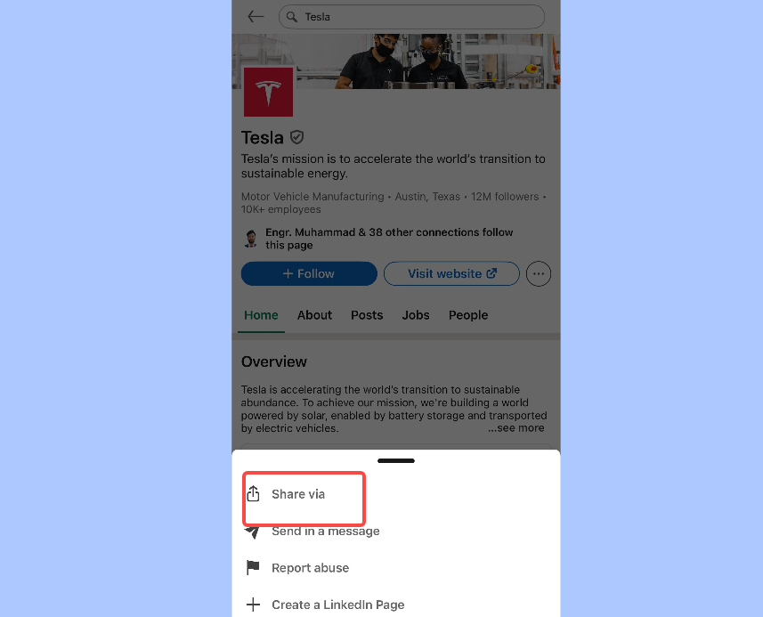 Compartilhar o link do perfil de outras pessoas.