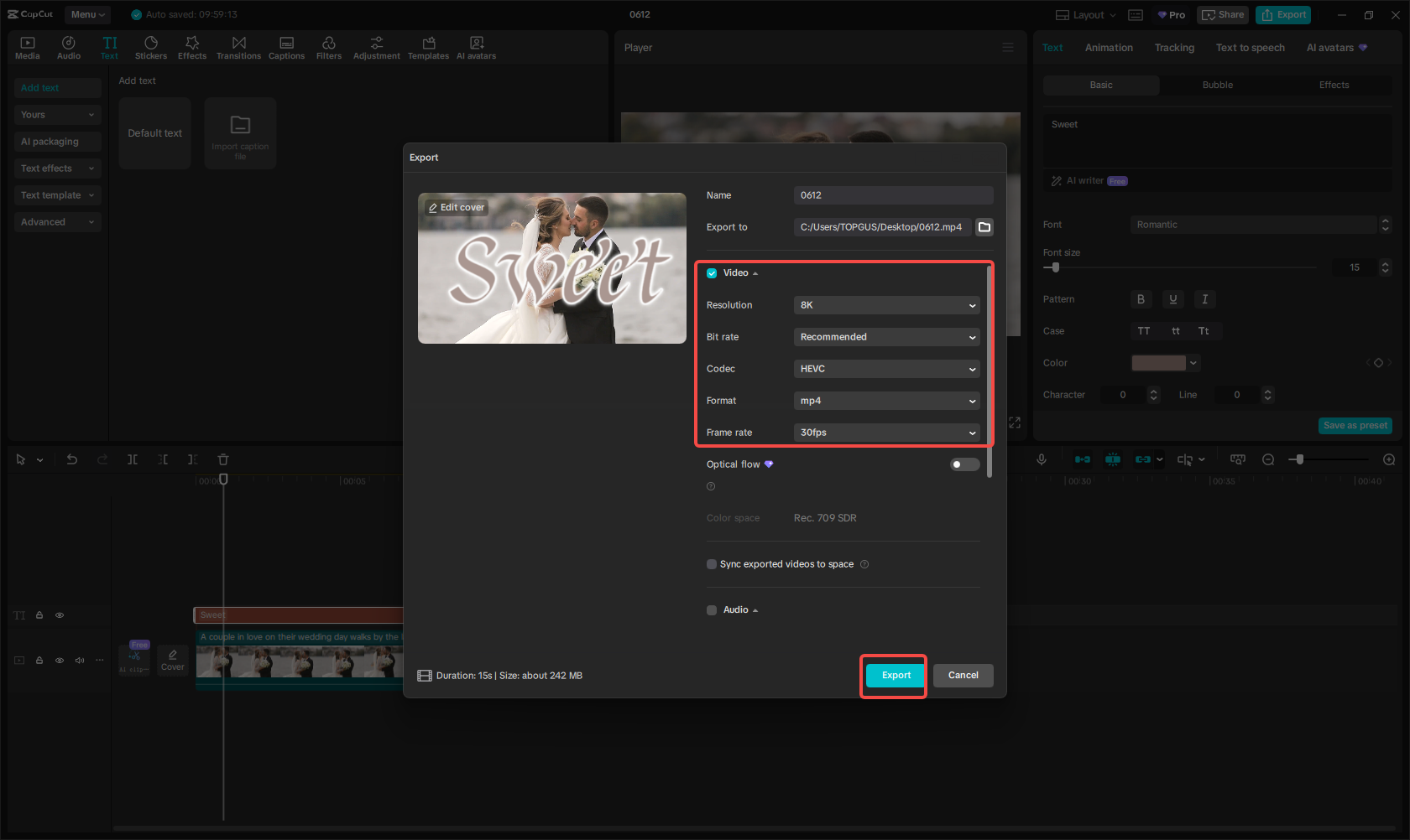 Exporting the video/image in CapCut