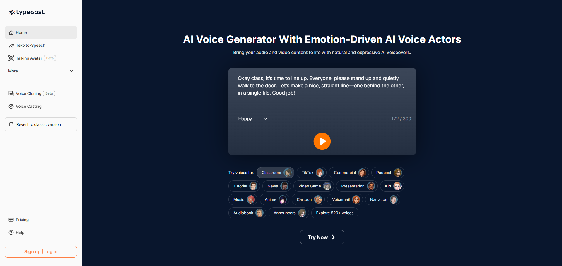 Interface of Typecast - eine effiziente Möglichkeit, Charakterstimmen mit Text to Speech zu erstellen