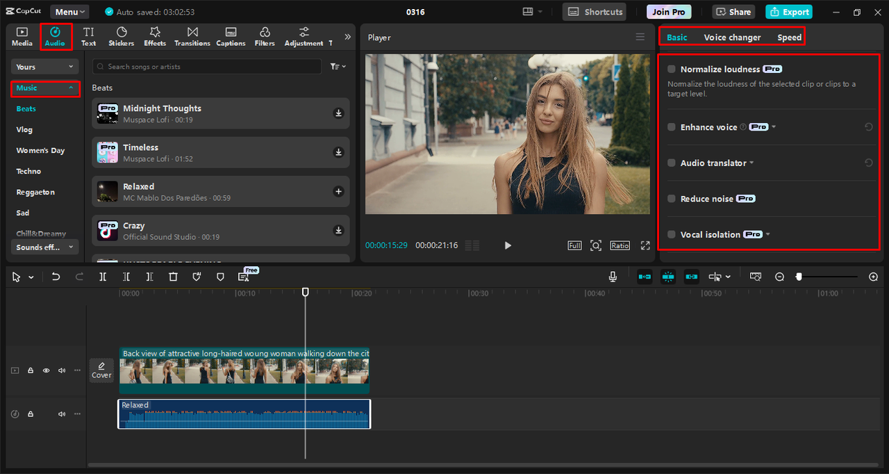 Hinzufügen und Anpassen des Soundtracks zum CapCut Desktop-Video-Editor