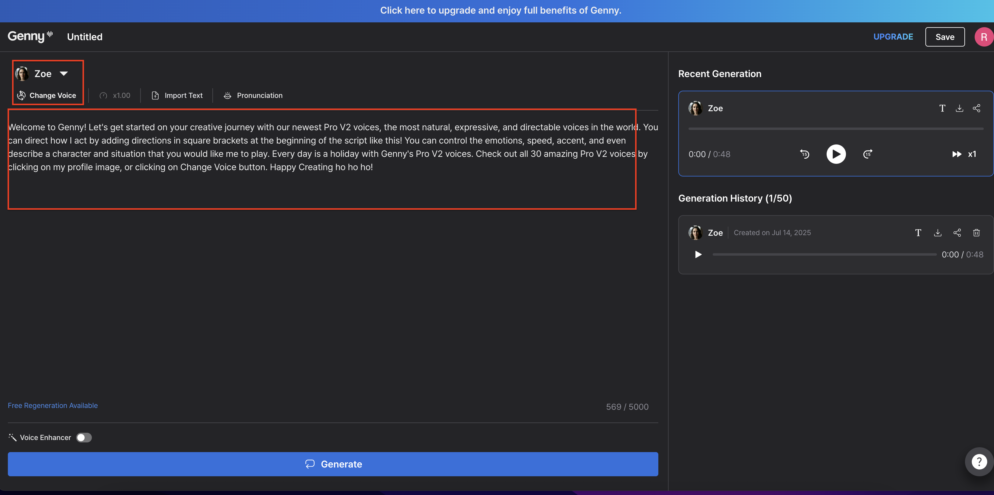 Add script and choose voice