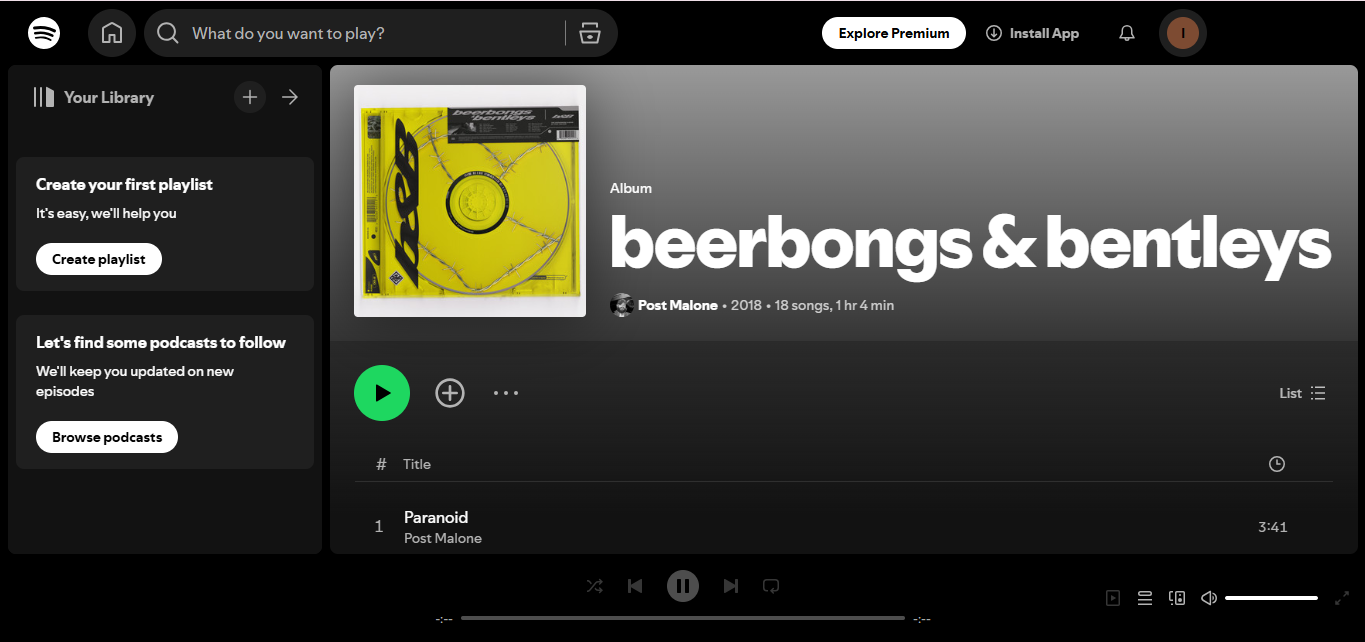 Post Malone 'dan Beerbongs &amp; Bentleys - Spotify' ın en çok çalınan albümü