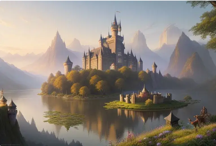 Castel măreț cu arhitectură medievală detaliată