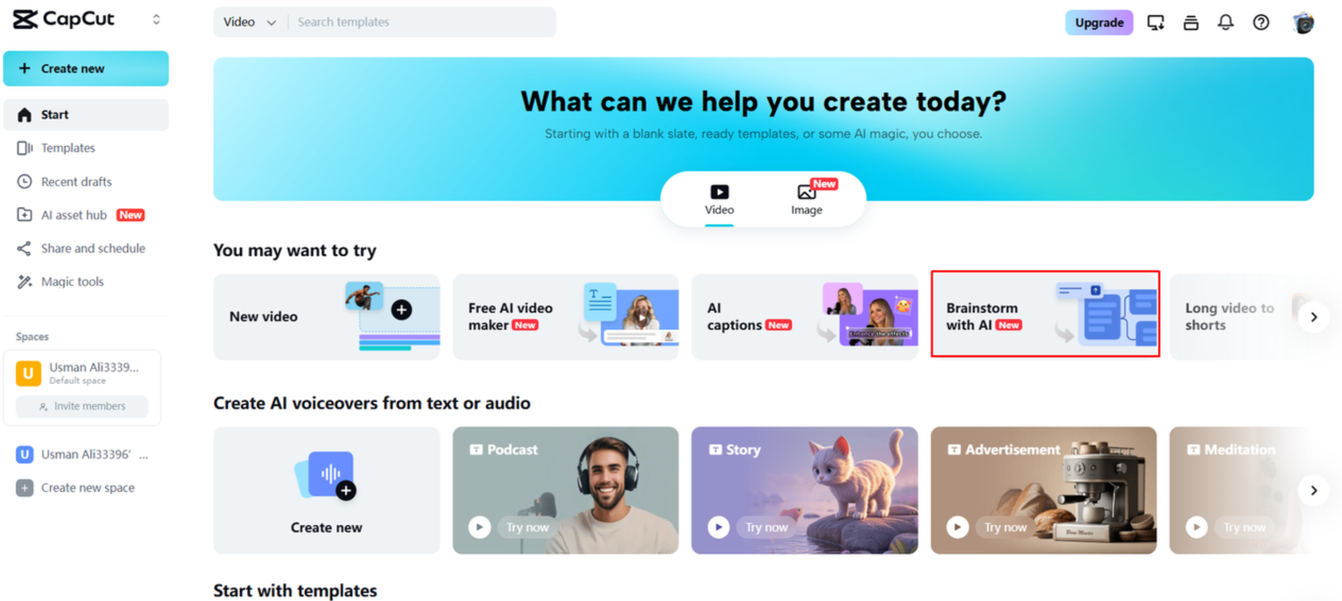 Zugriff auf das Brainstorm-with-AI-Tool in CapCut Web