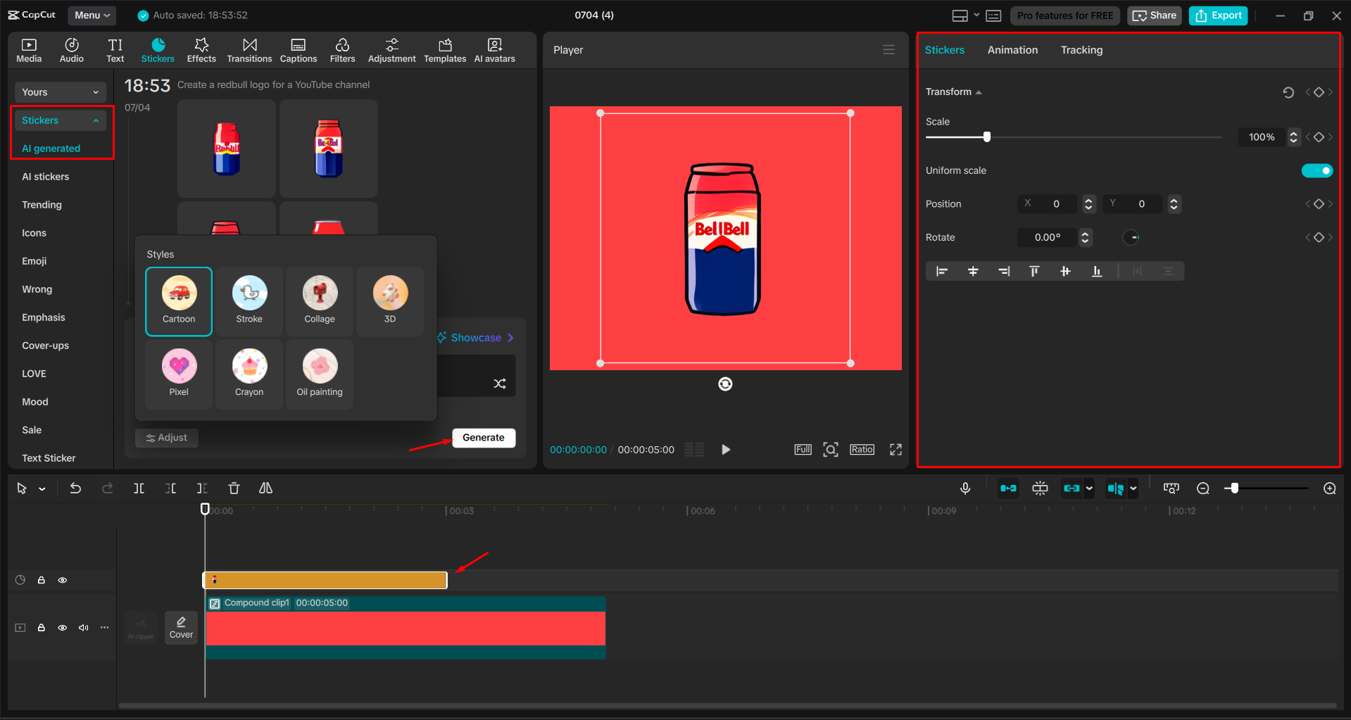 Generating a logo in the CapCut desktop video editor