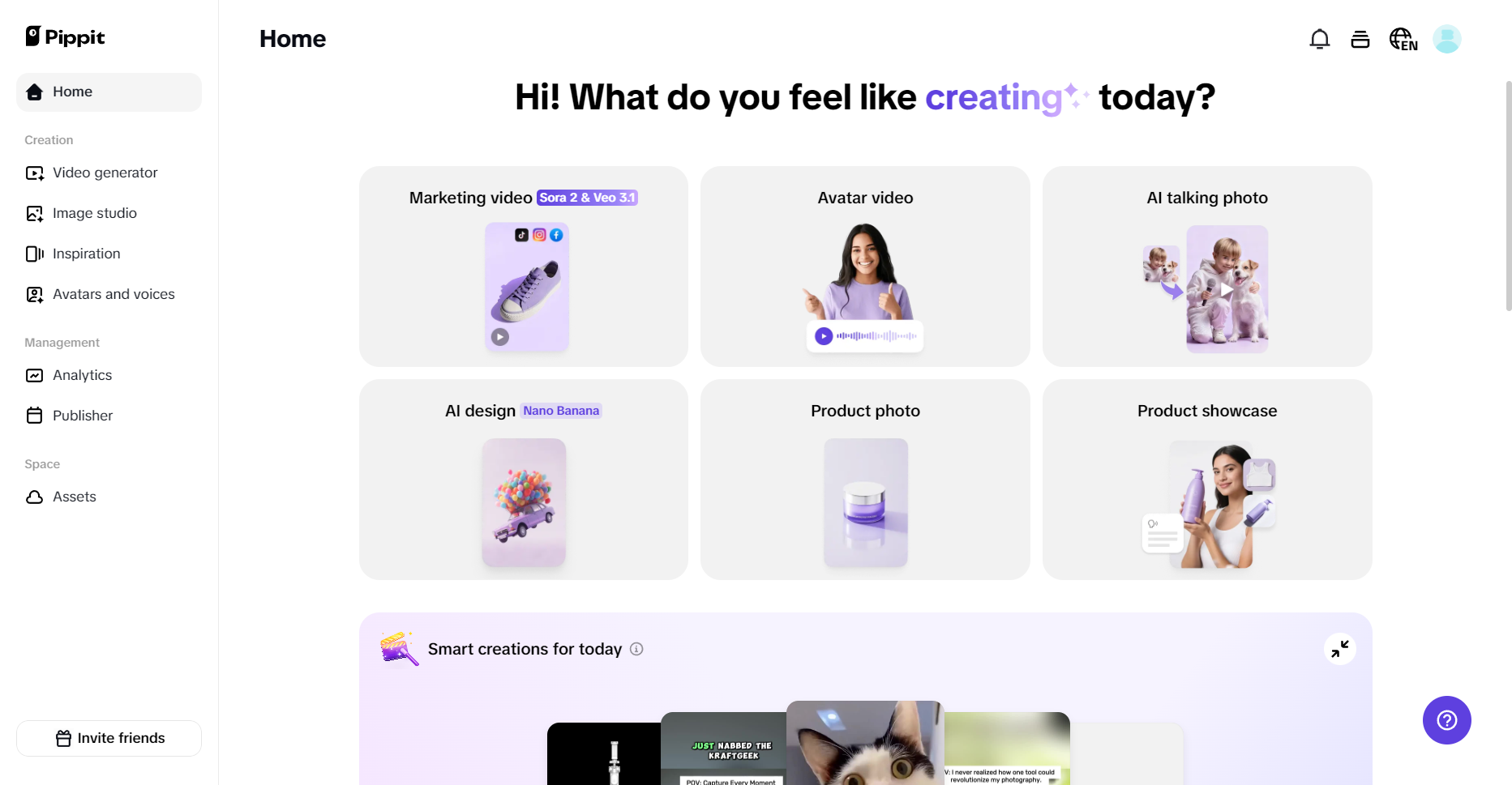 Главная страница Pippit