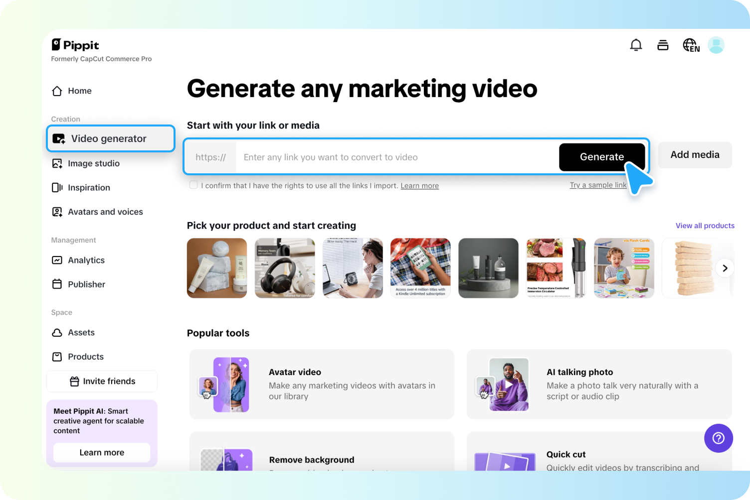 Upload product links or media