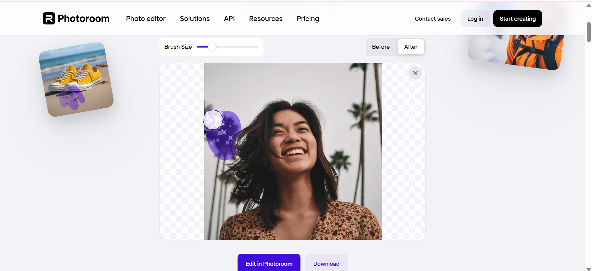 Interface de PhotoRoom - un effaceur de fond photo fiable utilisant l'IA