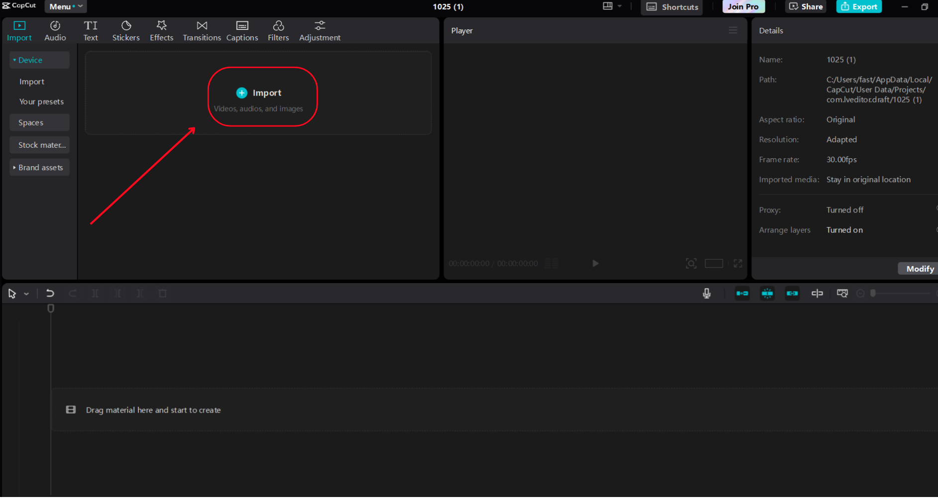 Import your primary video to add an overlay on CapCut PC