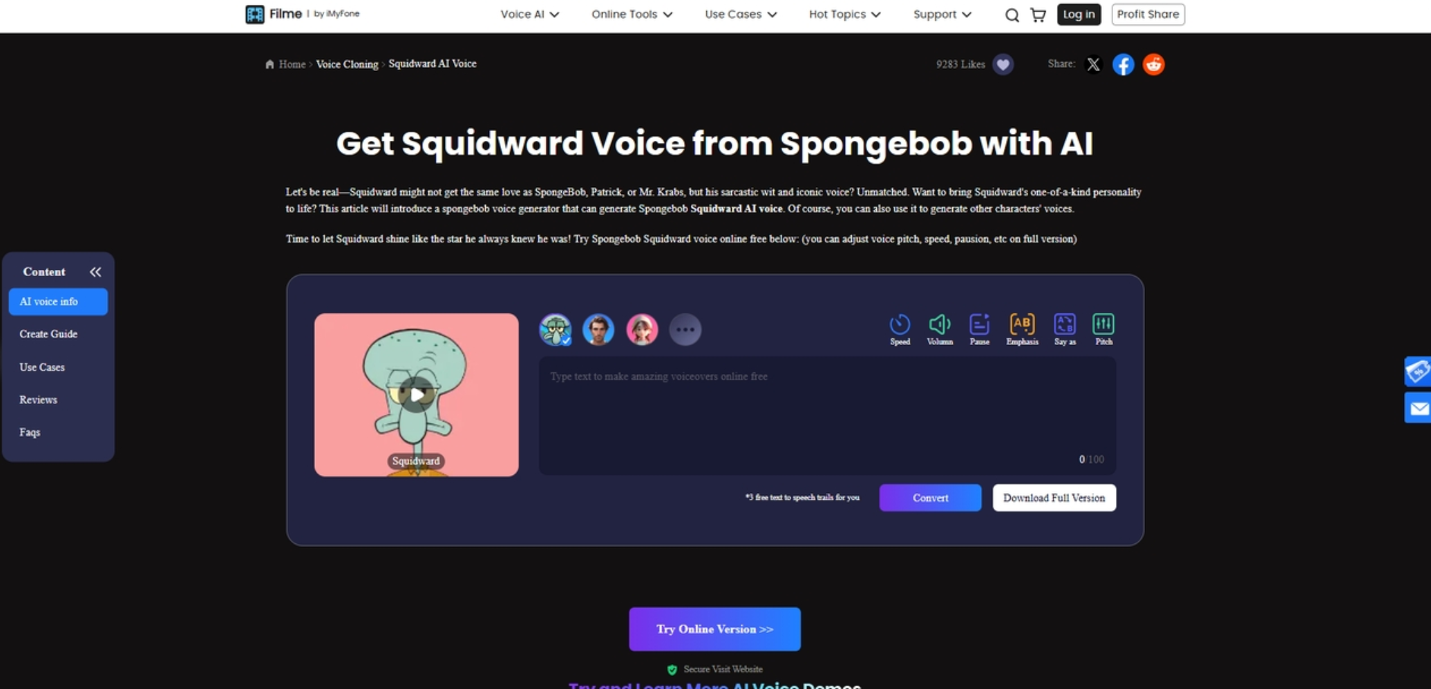 Antarmuka IMyFone-MagicMic - cara mudah untuk membuat suara Squidward AI