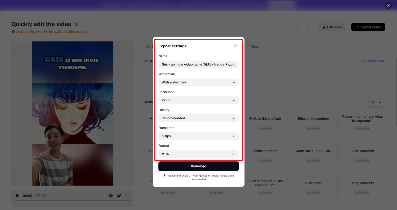 Advanced exporting options