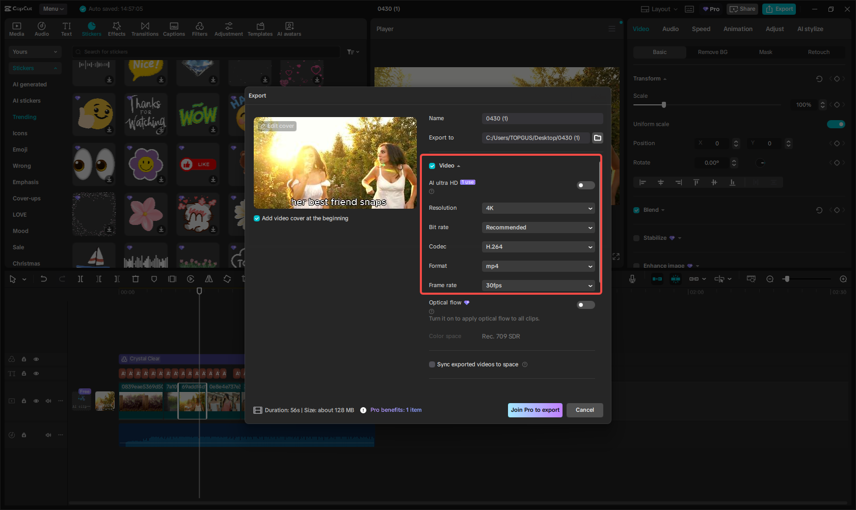 Exporting and sharing the video in CapCut