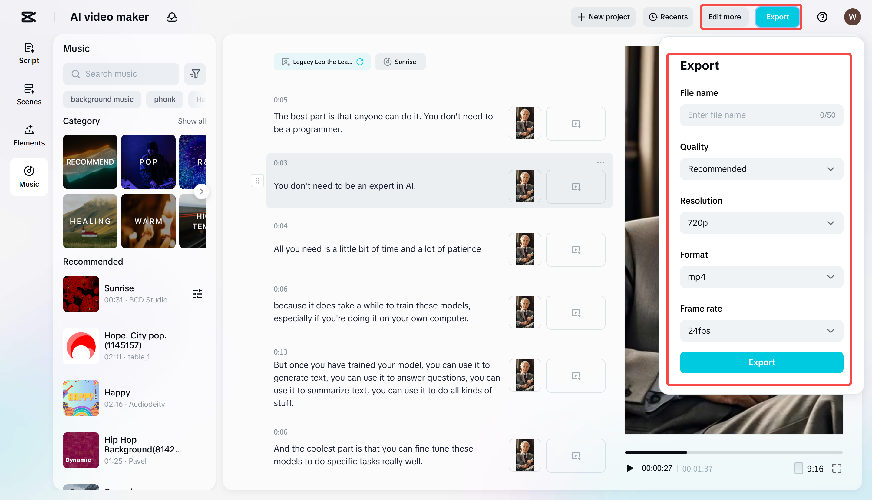 Mengeksport video dari CapCut Web