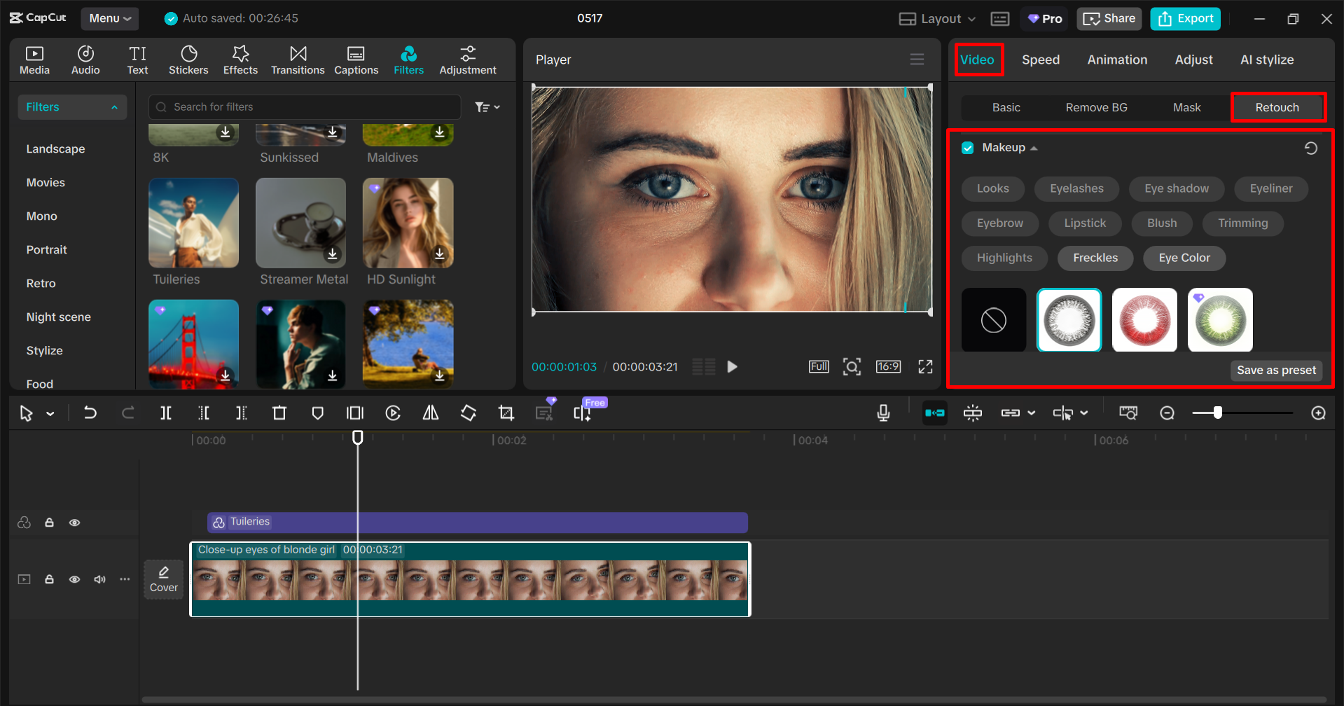 Utilizando o recurso de retoque no editor de vídeo para desktop CapCut