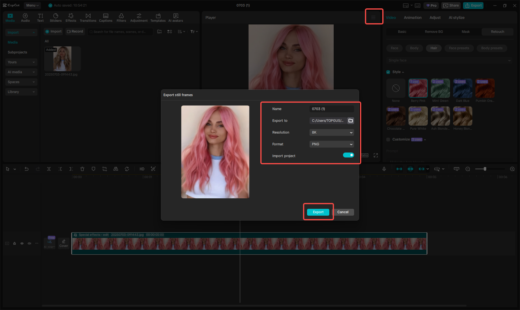 Export the image