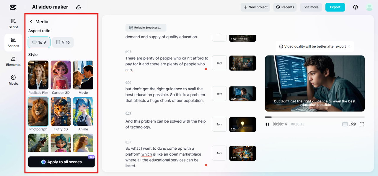 Generate AI media and apply to all