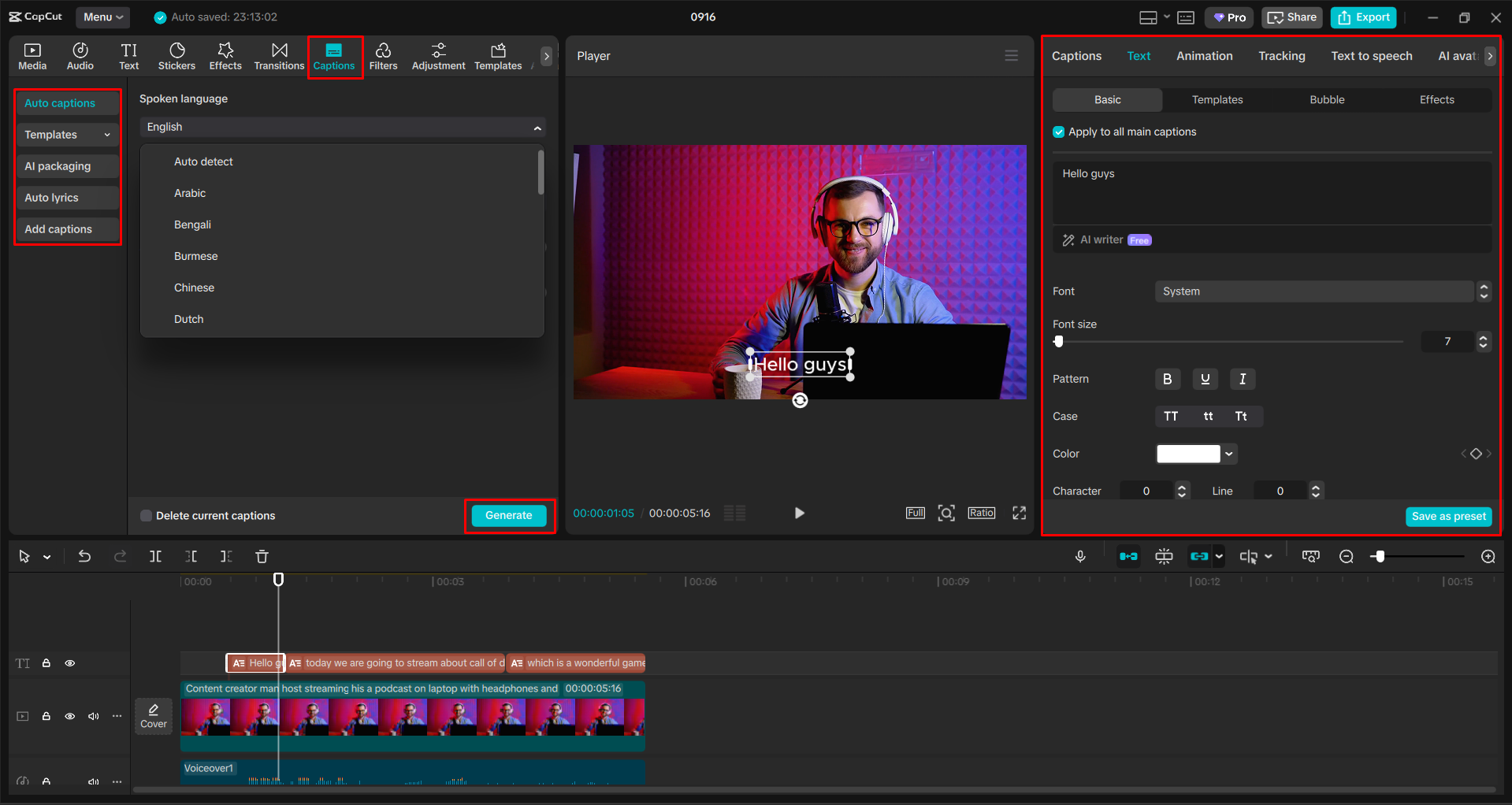 Adding captions to the video with the CapCut desktop video editor