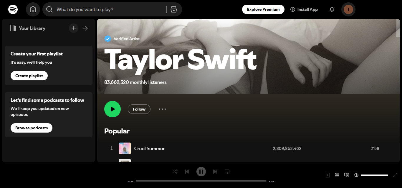 Taylor Swift - en çok Spotify akışına sahip sanatçı