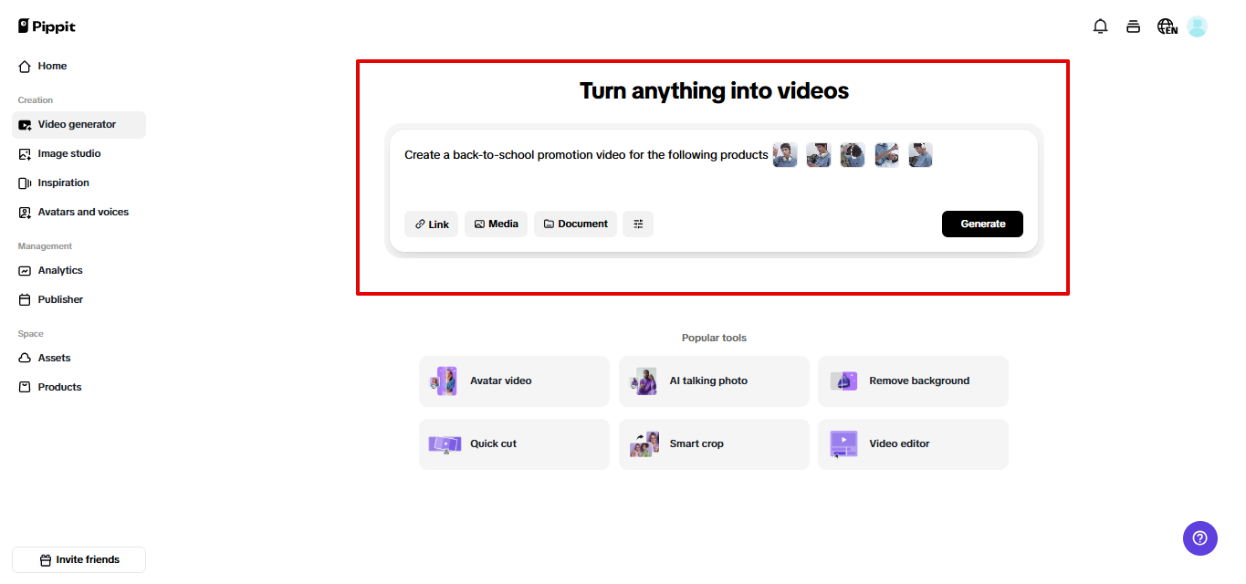 Entering a prompt for video
