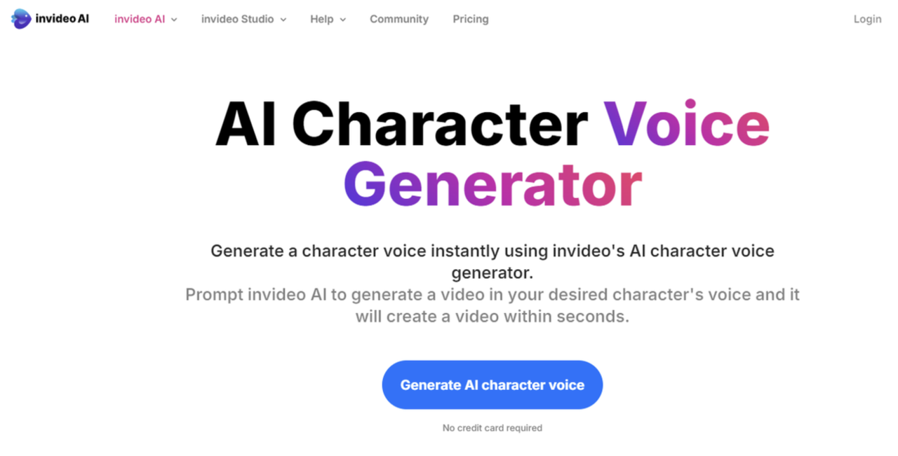 อินเทอร์เฟซของ Invideo AI - เครื่องกำเนิดเสียง AI ฟรีสำหรับ YouTube