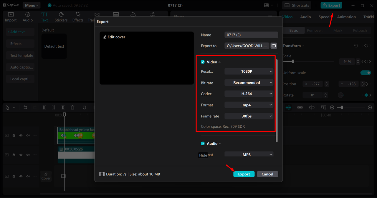 Export and Share Your Video Edited in CapCut PC