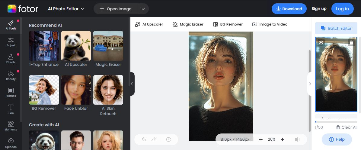 Fotor's editing interface