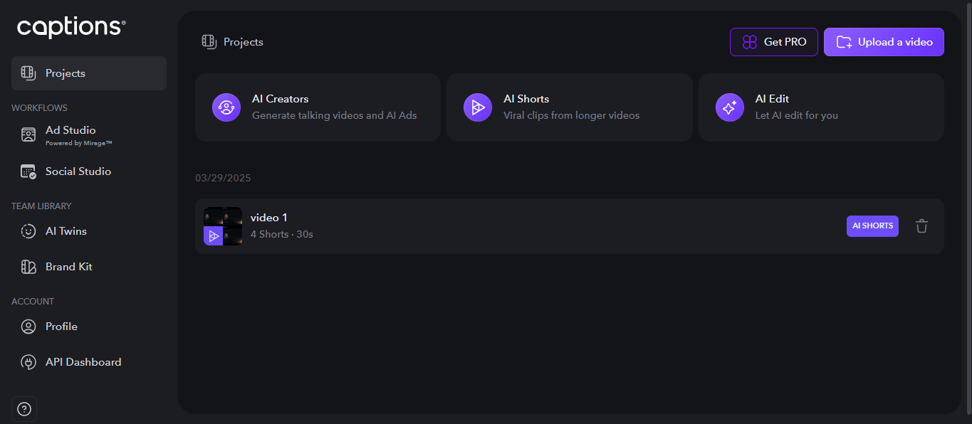 Captions.AI's interface