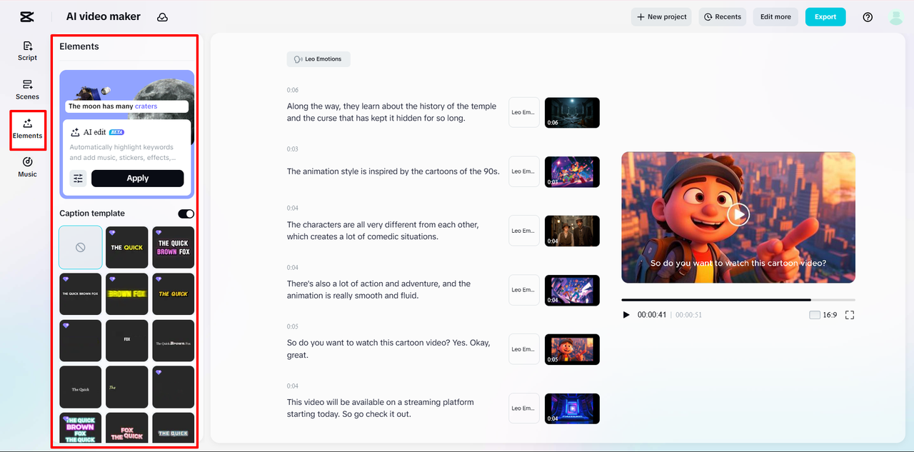 Access the AI video maker tool in the CapCut Web online video editor
