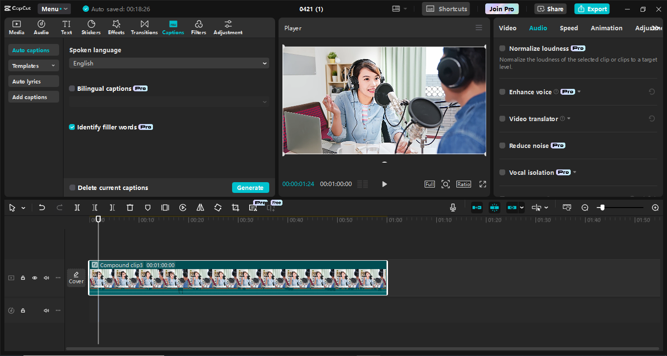 Schnittstelle CapCut Desktop-Video-Editor - Bestes Podcast-Sprachverstärker-Tool
