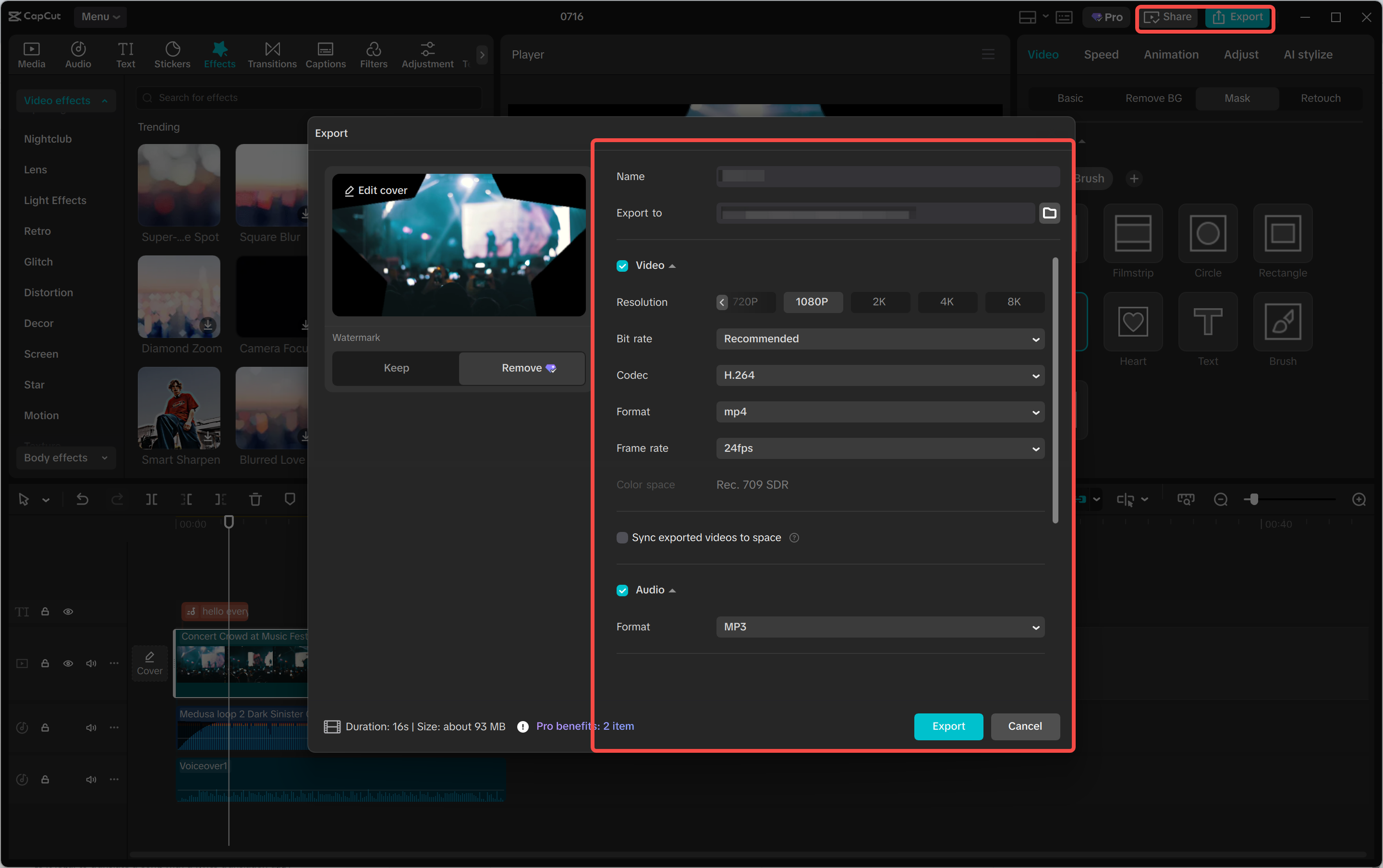 CapCut export video
