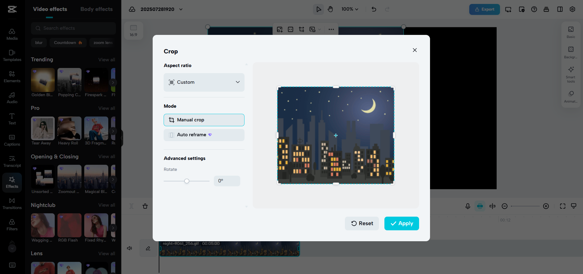 Interface van CapCut Web - de eenvoudigste manier om de grootte van GIF's aan te passen
