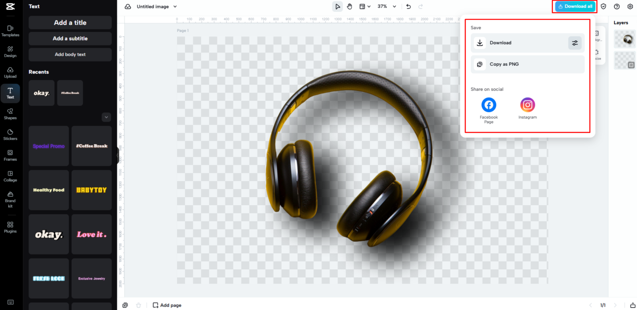Downloading the image from CapCut Web