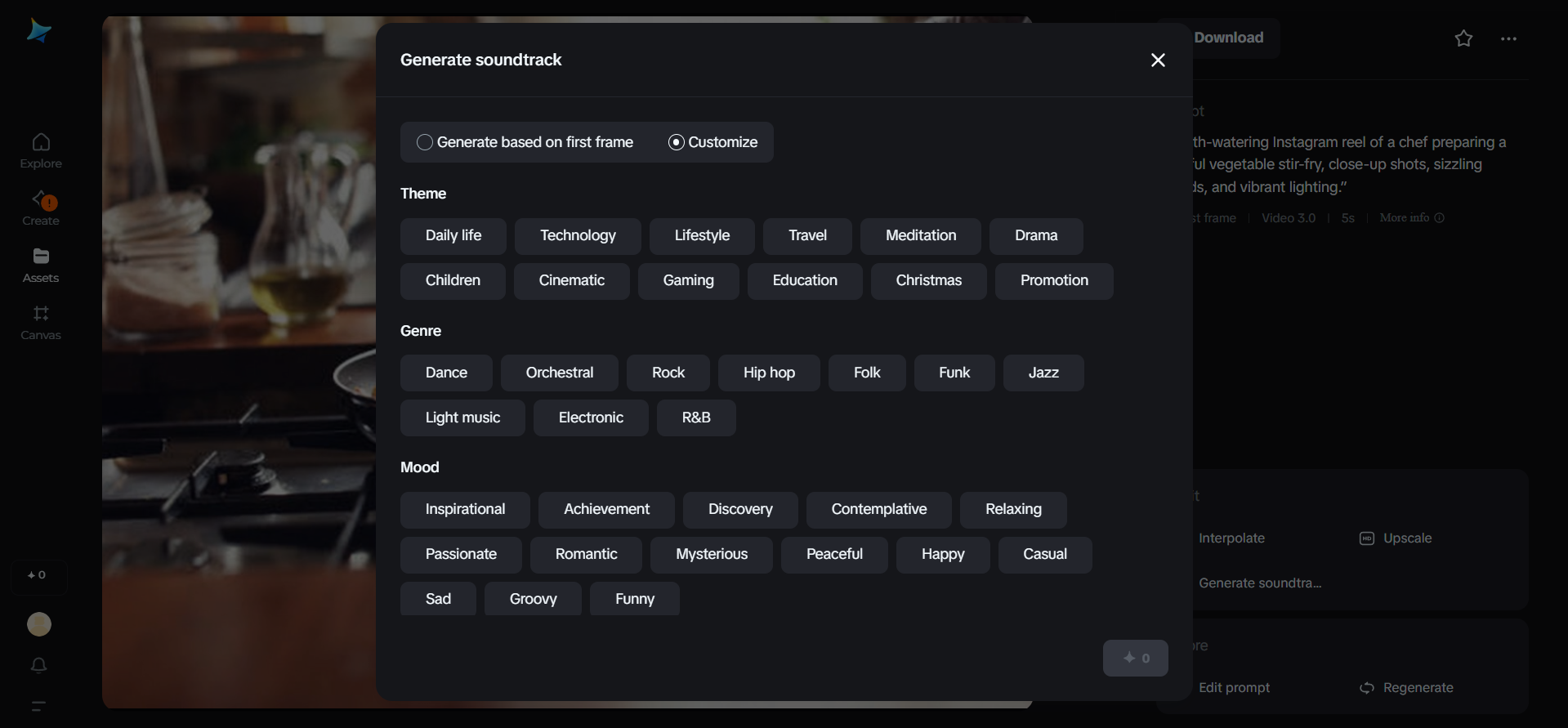 Generate soundtrack for video