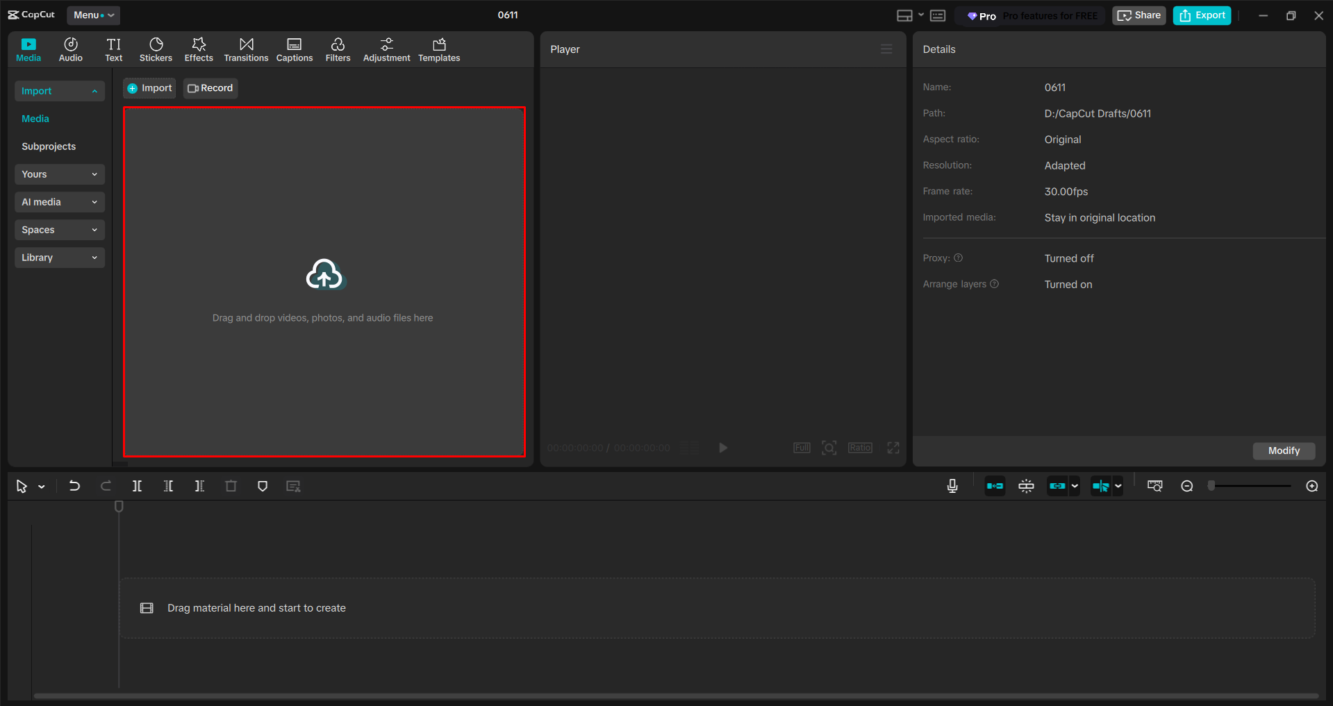 Imponiendo medios en el CapCut editor de video de escritorio