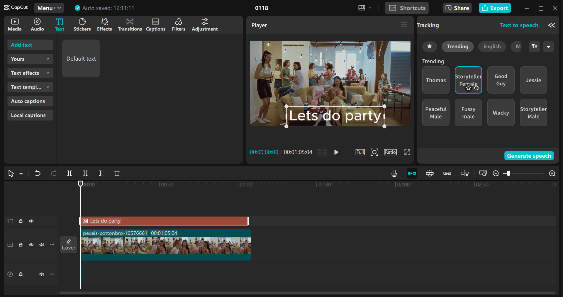 Interfața editorului video CapCut desktop - un instrument puternic pentru sintetizarea vocii AI