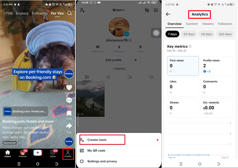 Mobil TikTok 'ta takipçi analizlerinin nasıl kontrol edileceğini gösteren resim